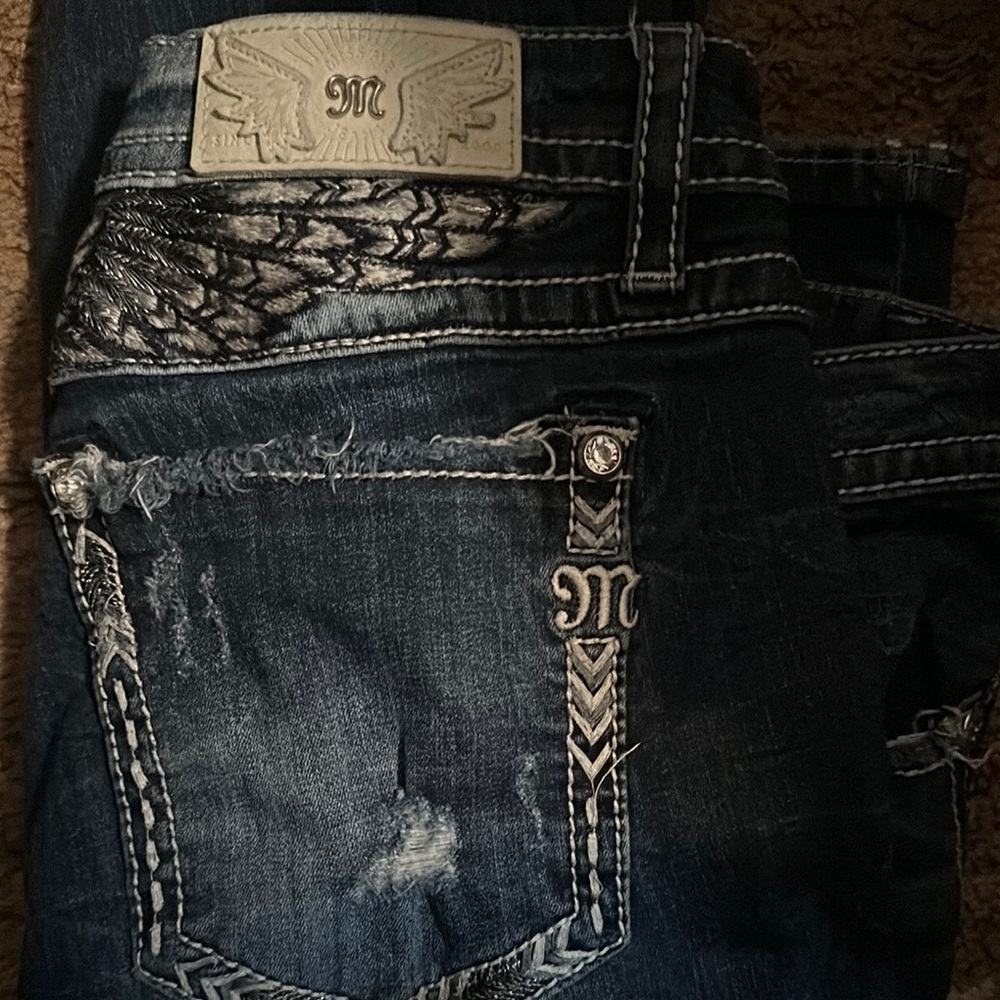 Miss Me Women's Boot Cut Jeans - Dark Blue with White Accents